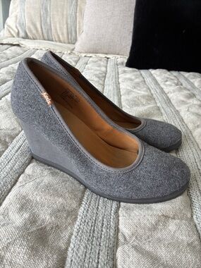 Keds Gray Felt Wedge Pumps with Platform Heel